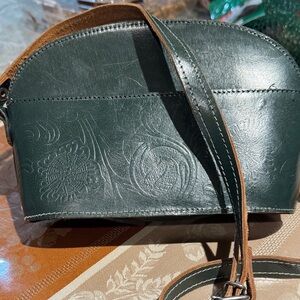 Embossed Green Leather Crossbody Bag